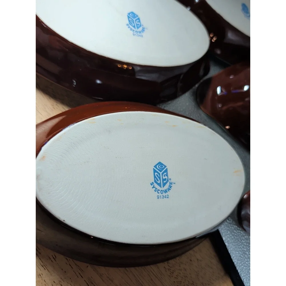 5 Brown Syscoware Individual Baking Au Gratin Casserole Dish Handles 91342 USA